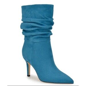 Nine West Womens Turqoise Blue Slouchy Mid-Calf Boots 9.5 Medium  Y2k Retro Styl